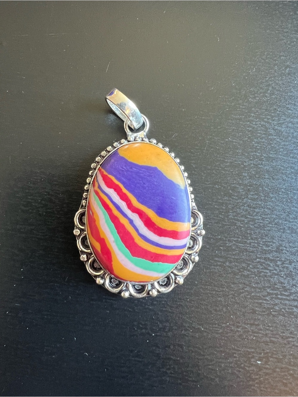 Rainbow Calsilica Synthetic Gemstone Pendant